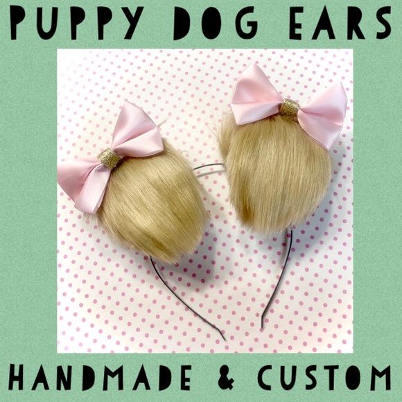 Kawaii Blonde Puppy Cosplay Ears, Pastel Pink Bows - Picture 1 of 4